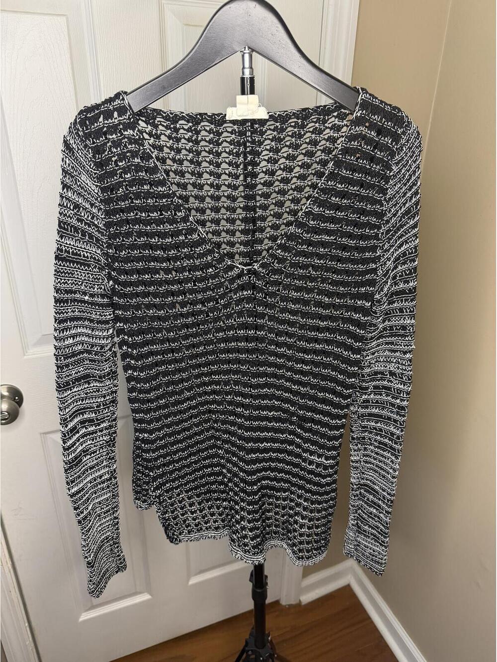 Helmut Lang Open Knit Sweater Size Small Black White Italian Yarn